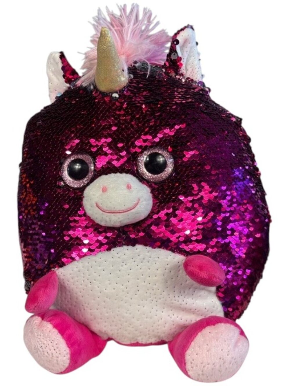 This & That Reversible Sequin Unicorn Plush Pink Silver Stuffed Animal 11”